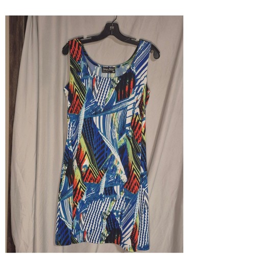 Tango Mango Womens Abstract Geometric Sleeveless Shift Dress Medium