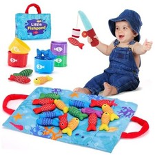 Montessori Toys for 1 Year Old - 10 in 1 Cloth Toddler Fishing Game with
