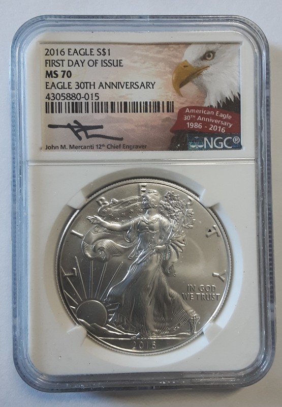 2016 NGC MS70 FIRST RELEASE EAGLE 30TH ANNIVERSARY W/ SIGNATURE