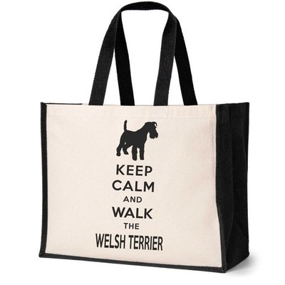 Keep Calm & Walk Welsh Terrier Tragetasche Hundeliebhaber Damen Canvas Shopper