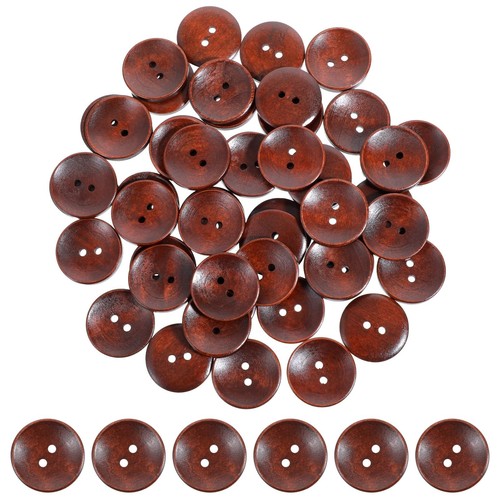 50 PCS Wooden Buttons, 1 Inch Buttons Sewing Buttons 2 Hole Brown Buttons Rou...
