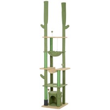 89"-100" Floor to Ceiling Cat Tree Climbing Tower with Grooming Brush Post Condo