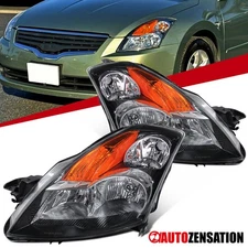 Fit 2007-2009 Altima Sedan Black Headlights Halogen Headlamps Left+Right 07-09