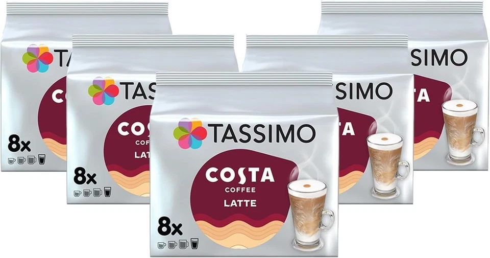 Tassimo Costa Latte Coffee Pods x8 (Pack of 5, Total 40 Drinks)