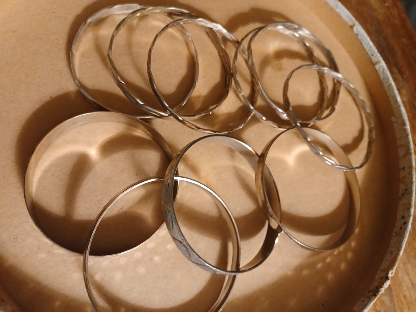 Bracelets Bangles Silvertone Stack, Assorted Desi… - image 2