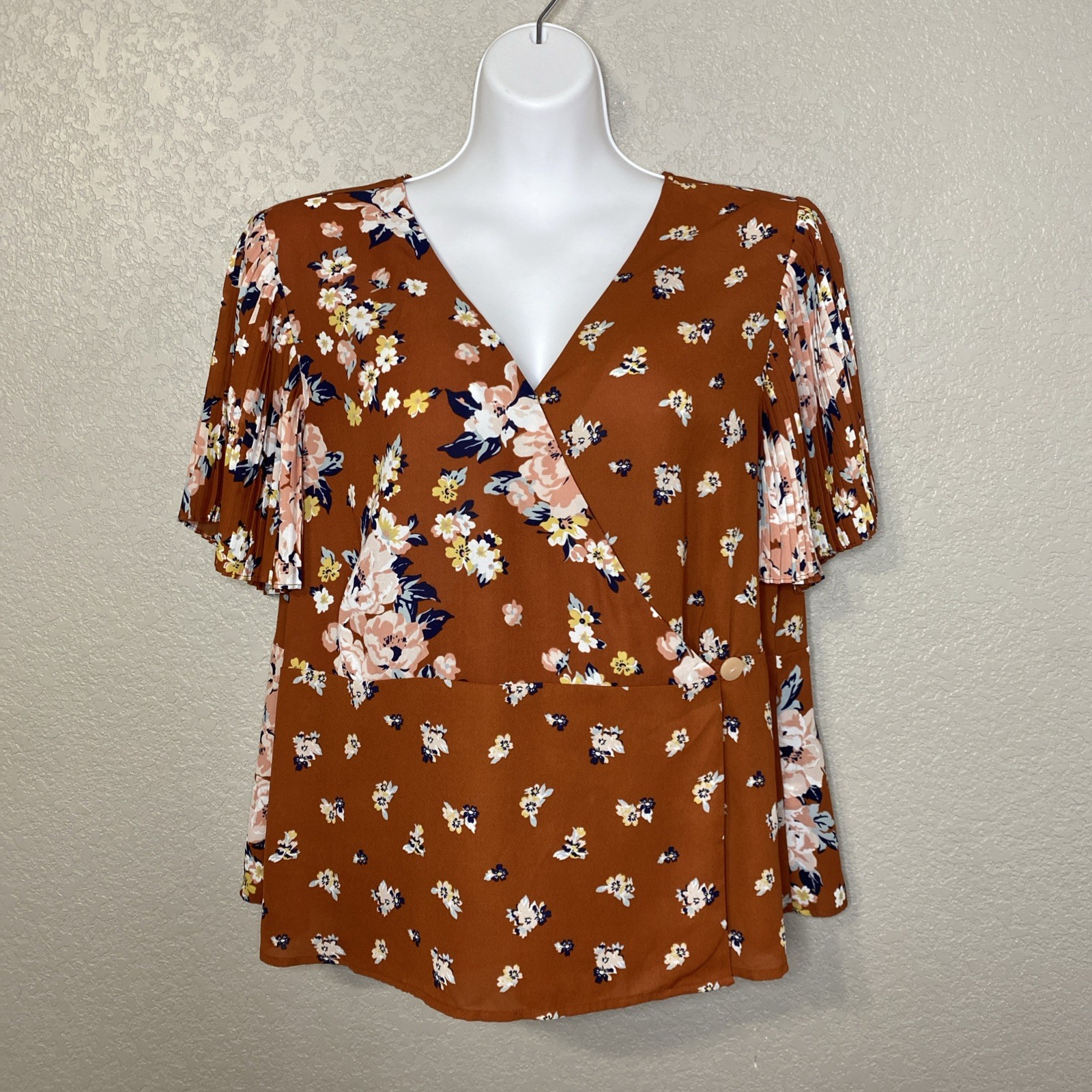 Cato Womens Fall Floral Patchwork Flutter Sleeve … - image 1