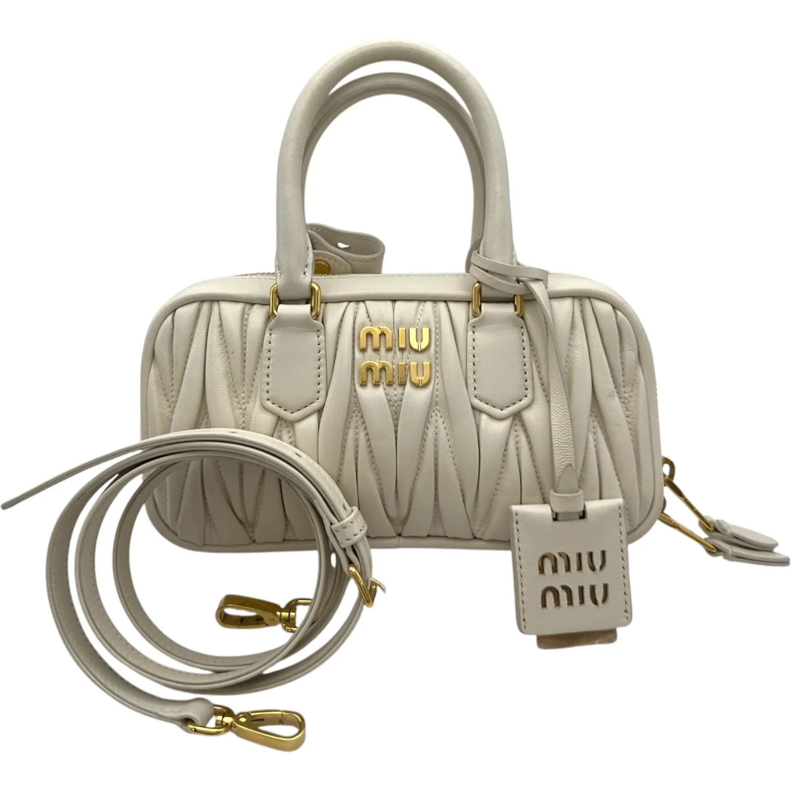 Miu Miu — MIU MIU Arcade Matelassé Leather Bag Ivory Leather Shoulder Bag 5BP088 #OKB2329