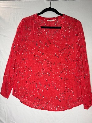 Lush Red Geometric print bluse sz M Long Sleeve easy to wear