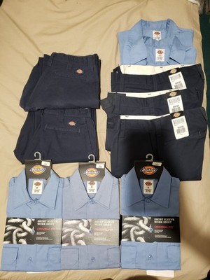 5 Set Dickies 3 New Shirt (S)/Pant 30x30  LightBlue/Navy 2 Light Use Read Desc