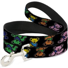 Dog Leash 6-FEET Grateful Dead Dancing Bears Close-Up Black/Multi Color WIDE 1.5