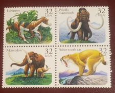 US MNH Postage Scott #3077 - #3080 Prehistoric Animals 32c (1996) Block of 4