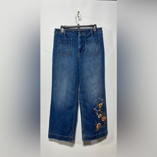 Johnny Was Shuri Floral Embroidered High-Rise Wide Leg Jeans Size 29 Inseam