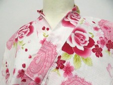 JAPANESE KIMONO YUKATA PINK 146.5cm 4 ft 10 in COTTON EE8060