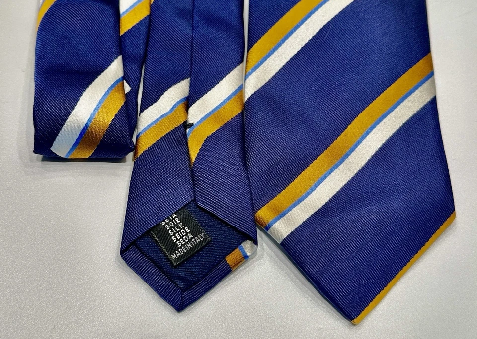 "Corbata de lujo 100 % seda para hombre PAL ZILERI azul marino con rayas doradas y blancas 3""" Foto 4 de 4