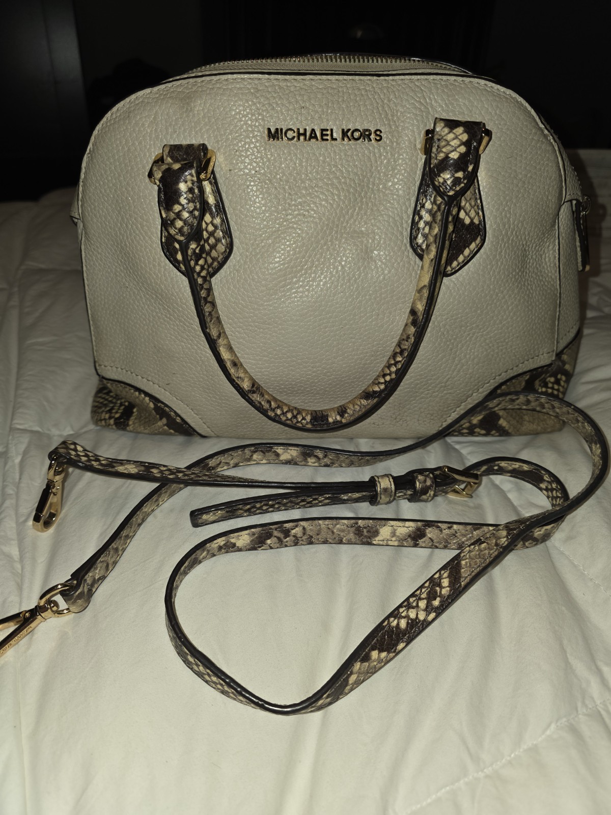 Michael Kors Python Sutton Satchel Bag Ecru Snake… - image 1