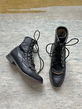 Vintage Justin Lace Up Western Boots Black Tan USA 6.5C Kiltie Cottagecore Roper