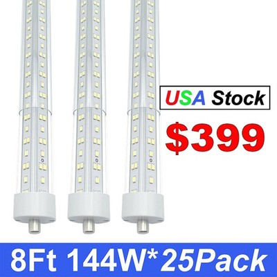 8FT FA8 Single Pin Led Tube Light Bulbs 144W 8Foot Led Shop Lights No Rf 6500K