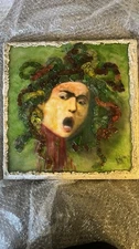 ORIGINAL MEDUSA GORGON GODDESS MIXED MEDIA PAINTING SIGNED MYTHOLOGY ART