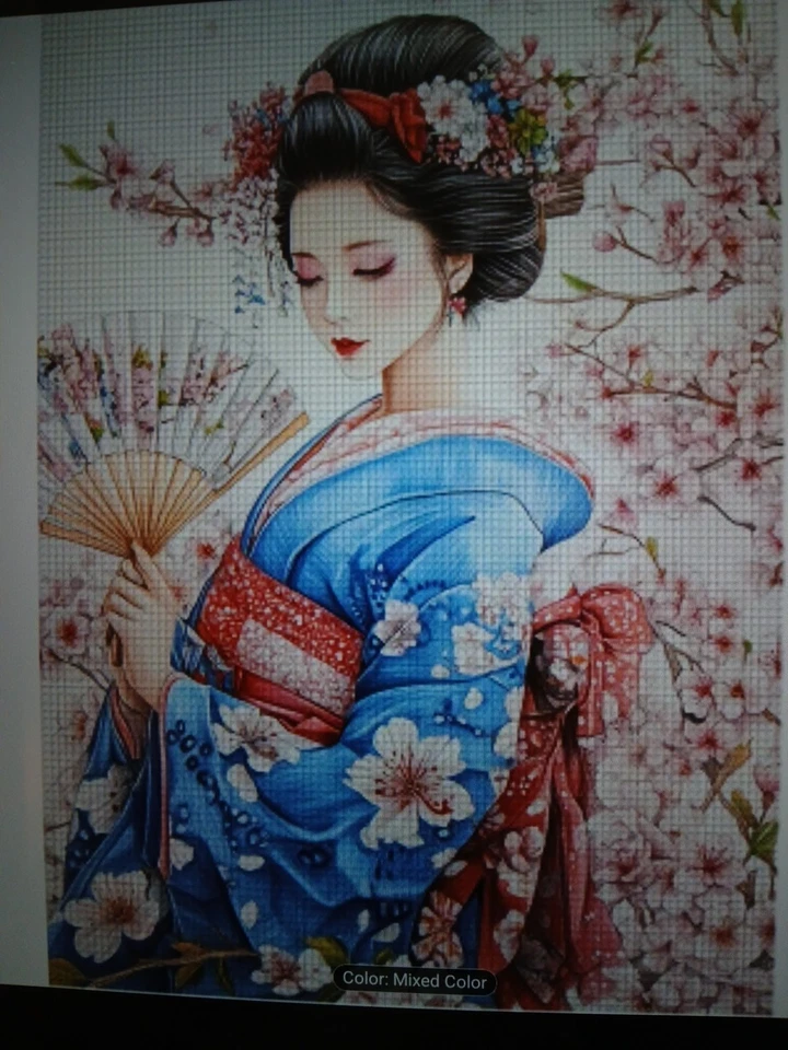 Geisha Punto de Cruz Estampada Dama 11ct 40x30 Cm 23 Colores Kit de Herramientas Bolsa de Proyecto Foto 2 de 4