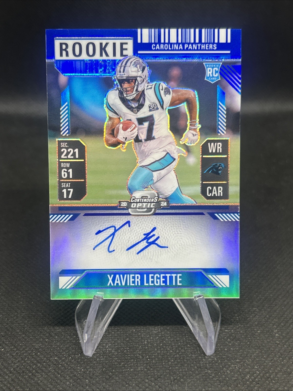2024 Contenders Optic #107 Xavier Legette /75 Blue Prizm RC Rookie Ticket Auto