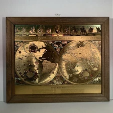 Vintage Gold Foil Blaeu Wall Map Of The World Nova Totivs Orbis Tabvla Framed