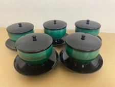 Y1223 Antique Kasho Kutani ceramic Katsuzo teacup set in