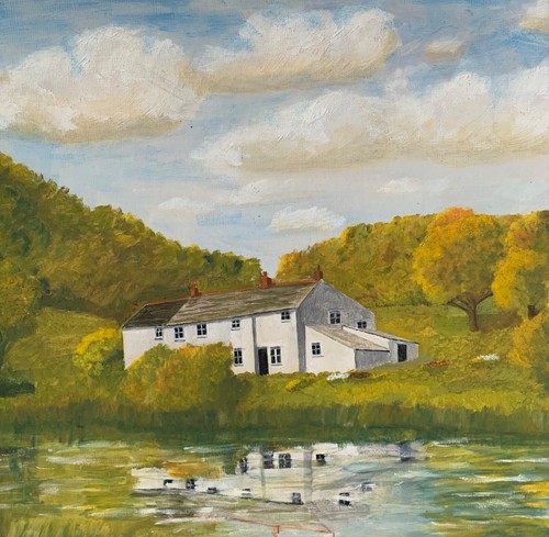 VINTAGE LANDSCAPE OIL PAINTING HOUSE BY RIVER FIELDS CORNWALL SIGNED R CHARLES - Picture 23 of 24
