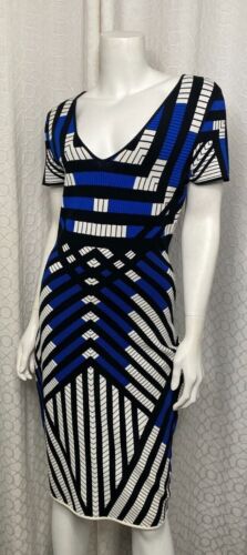 Vestido DIANE VON FURSTENBURG Tejido Medio Azul Negro Blanco Geométrico Hasta la Rodilla - Imagen 3 de 4