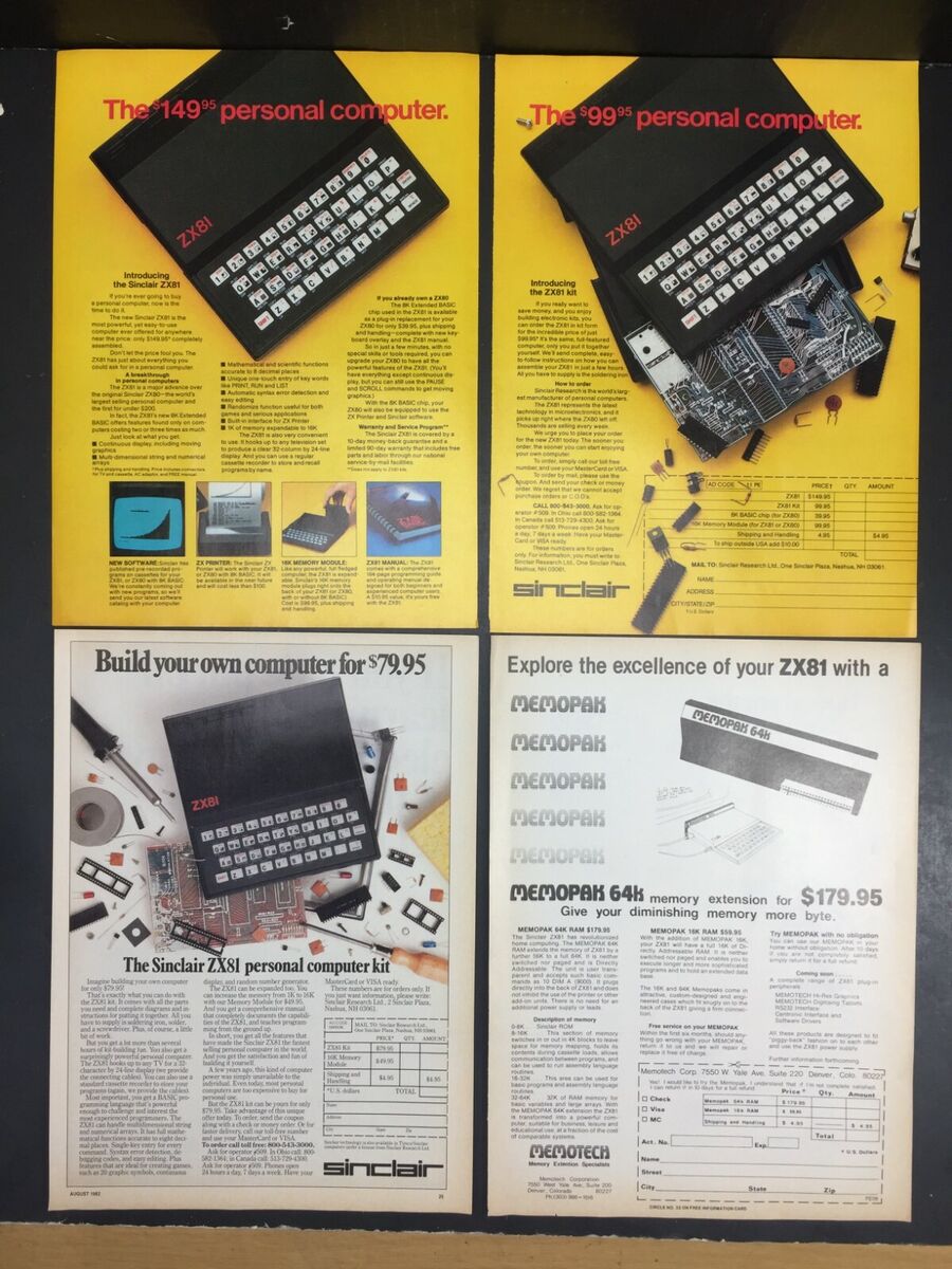 Sinclair ZX81 Computer + Memopak Memory Vintage Original Sinclair ZX81 Computer + Memopak Memory Vintage Original