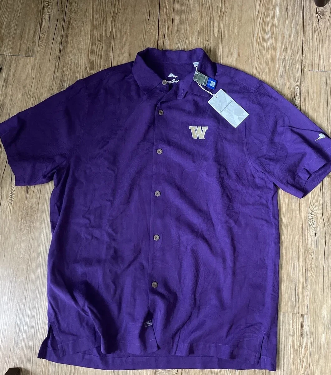 NWT Tommy Bahama UW Washington Huskies Floral Silk Camp Hawaiian Shirt Medium