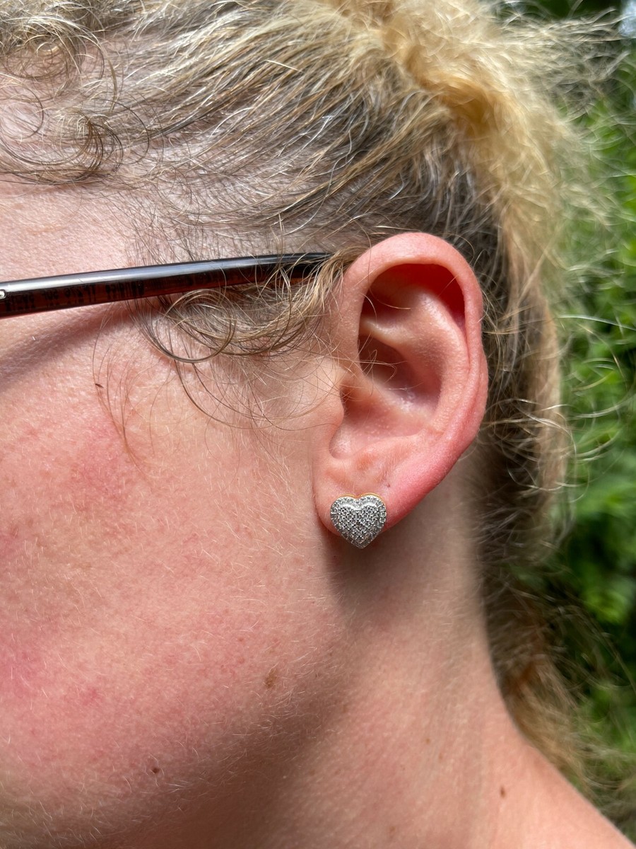 Real 925 Sterling Silver 14k Gold Plated Heart Shape Earrings