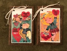 5 Wooden RETRO-STYLE Valentine Day Ornaments / Hang Tags HANDCRAFTED Set.2