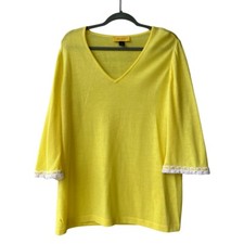 St John Yellow Wool Blend Fringe Sleeves Sweater Size M