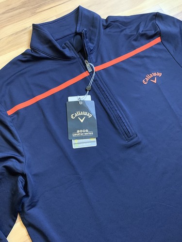 New Callaway Golf Small 1/4 Zip Pullover Peacoat Mandarin Red Small CGKF70M3-984 - Picture 2 of 6