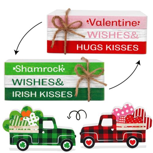 4PCS Valentines Day Decor/St.Patricks Day Decorations for The Home Reversible...