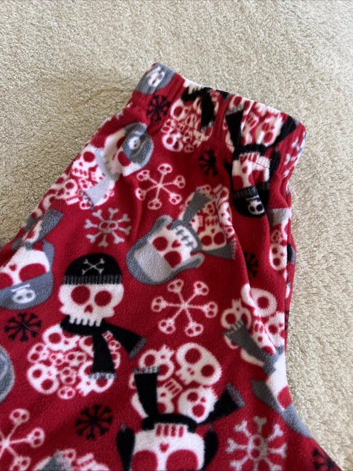Joe Boxer Boys Red White Gray Pirate Skulls Fleece Pajama Pants 10-12 - Image 2 of 4