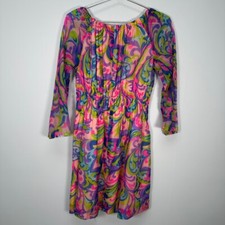 Vintage Colorful Pink Paisley Boat Neck Dress Large
