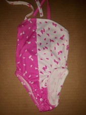 Vintage 1990 18 Months Girls Bathing Suit Pink / White Retro Rare 18M Toddler