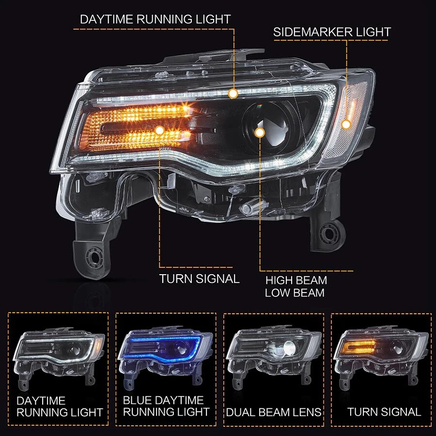 For 2014-22 Jeep Grand Cherokee VLAND Projector FULL LED Headlights DRL Start-up - Image 4 of 4