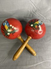 Vintage 1950-60s Maracas Bright Red Painted Gourds Mexico Souvenir