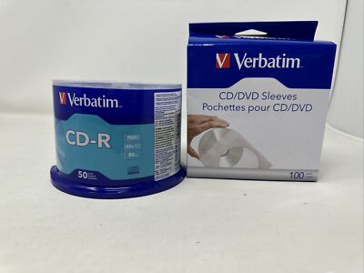 50 VERBATIM CD-R CDR 700MB 52X 80 minutes Media Disc With 100 Sleeves