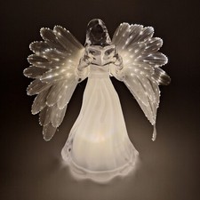 Engel aus Acryl mit LED Licht & Timer - Flügel aus Fiberglas - Engel mit Buch