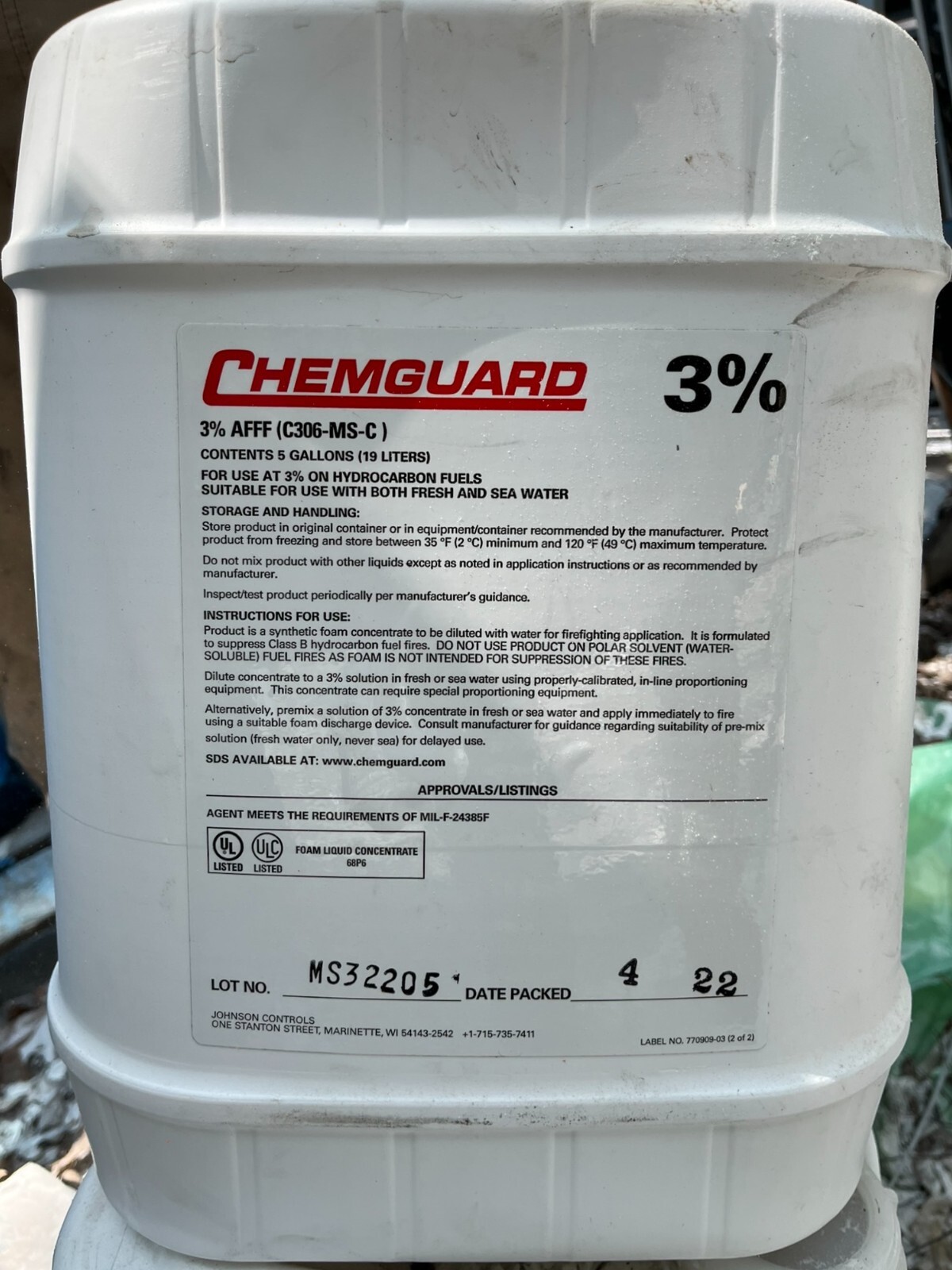 Chemguard 3% AFFF Aqueous Film-Forming Foam Cocentrate | eBay