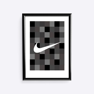 Grau Nike Karo Quadratischer Druck Mode Sport Poster für Wohnzimmer Schlafzimmer