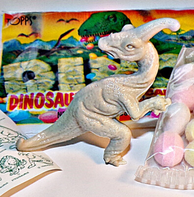Topps 1988 Parasaurolophus Dinosaur, Gray, Wrapper, ID Sheet, Candy Eggs
