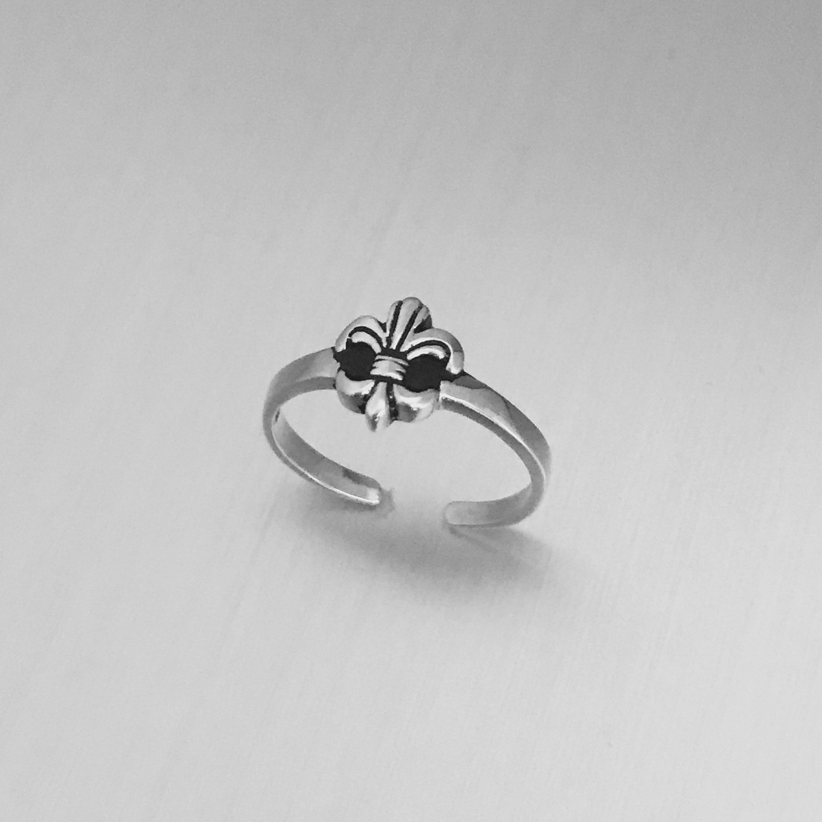 Sterling Silver Fleur-de-lis Cross Ring - Large Flower Band With White CZ, Sizes 5-10