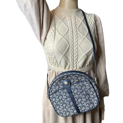 Celine Horse Carriage Hardware Gold Logo C Blue Jacquard/Leather Crossbody  Bag