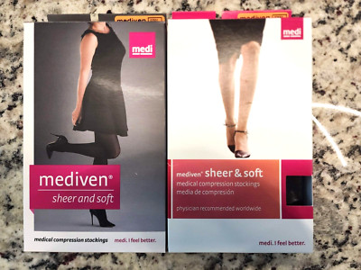 Medi Mediven Sheer And Soft Compression Stockings Closed Toe 8-15 Thigh w/band