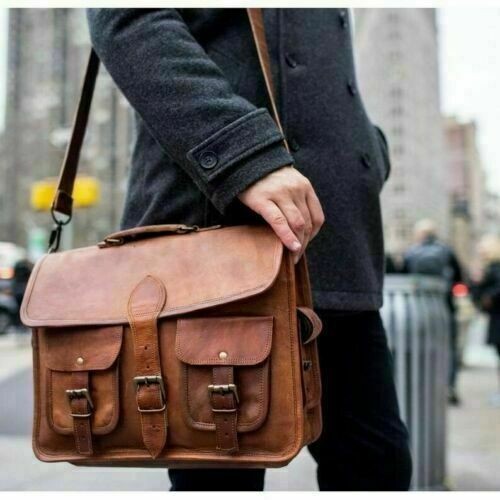 Awesome Men Real Leather Vintage Brown Messenger Shoulder Laptop Bag Briefcase