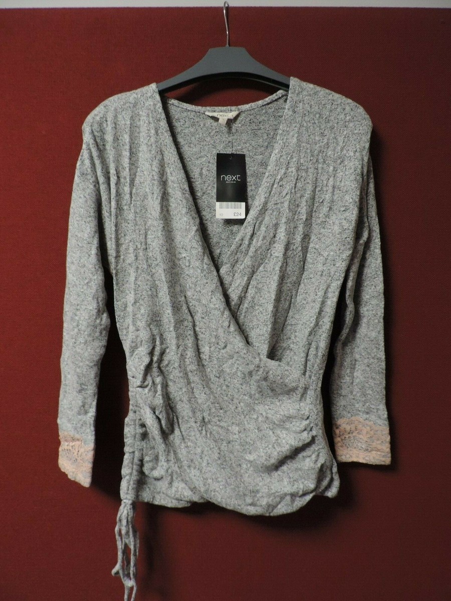 Next Soft Touch Grey Wrap Over Jumper UK 10 RRP £24 LN112 LL 08